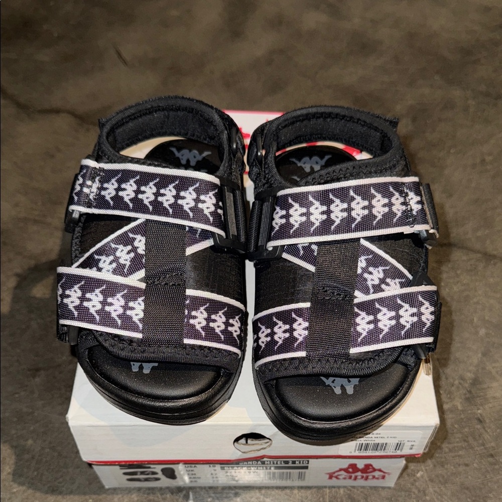 Kappa Kids Black & White Logo Strap Sandals